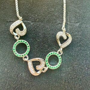 NEW!!Silver-Tone Heart & Green Crystal Circle Adjustable Bracelet